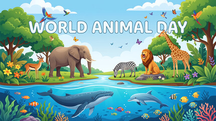 Obraz premium Diverse wild animals living in nature for world animal day celebration