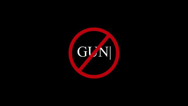No Gun Sign animation on black background. Gun Prohibited warning symbol animation with simple background with 4k video animation. Stop, not allowed and ban concept animation.