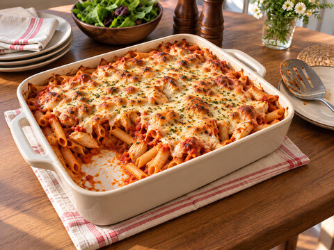 Cheesy Baked Chicken Penne Pasta with Tomato Sauce