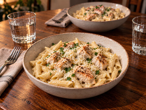 Creamy Chicken Penne Pasta with Parmesan and Fresh Herbs