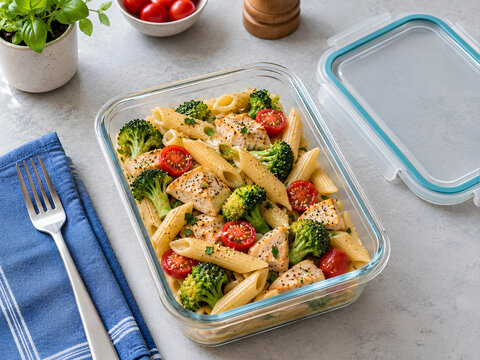 Healthy Chicken Penne Pasta with Broccoli and Cherry Tomatoes
