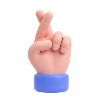 3d render of a hand with fingers crossed for good luck isolated on white background, illustration