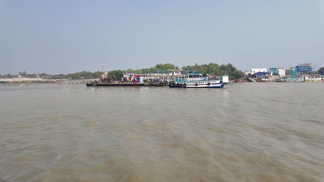 Passenger Ferries on Muriganga River Near Gangasagar, West Bengal, India
