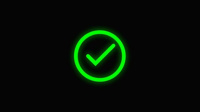 Checkmark icon shines with a bright green light inside a circular outline to represent a successful operation or a valid input state in a computer application.