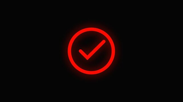 Checkmark icon radiates a bright red neon light inside a circular border to emphasize a negative result or an error message within a digital software interface.
