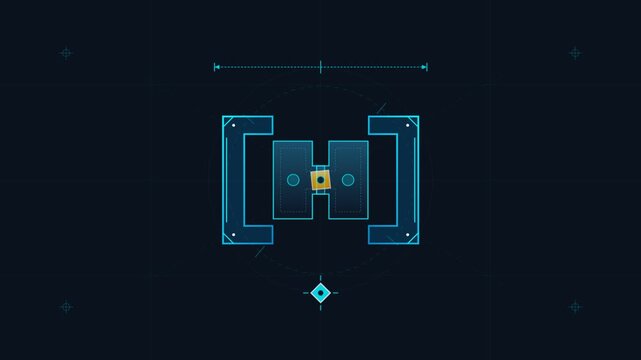 Futuristic blue vector user interface elements sliding on dark grid