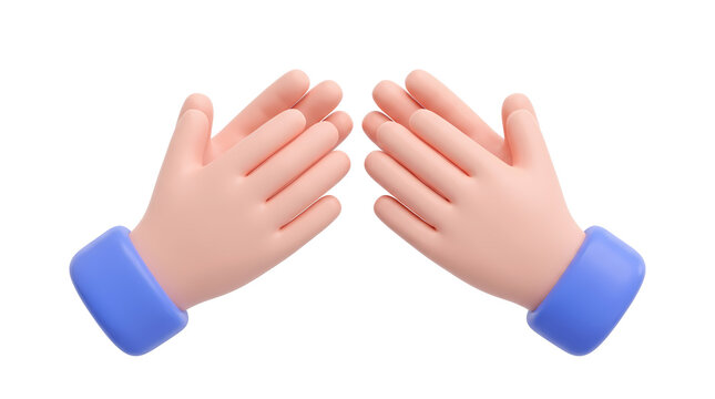 3d render of human hands clapping to show appreciation isolated on white background, illustration