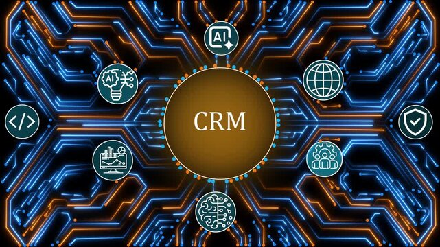 CRM Futuristic AI Technology with Advanced Data Analytics, Business Conference, Machine Learning, Big Data, Neural Network, Business Intelligence 4K Video