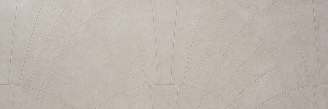 minimalist light grey concrete texture with geometric fan arches, elegant modern stone tile background for interior design wallpaper, neutral beige cement wall surface banner backdrop