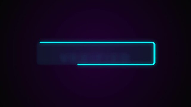 Neon loading bar glows cyan with a rectangular border against a dark background.