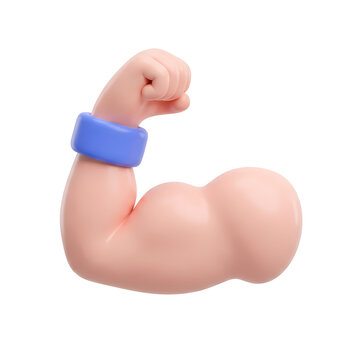 3d render of a strong muscular arm flexing a bicep isolated on white background, illustration