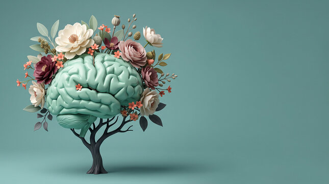 Creative mind growing like a flowering tree, brain health, mental wellness, self development, emotional healing, inspiration, imagination, artificial intelligence