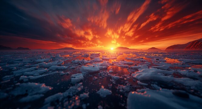 Science journalists creating global warming danger visuals highlighting extreme heat events polar ice threats and ecosystem collapse scenarios with copy space on the left