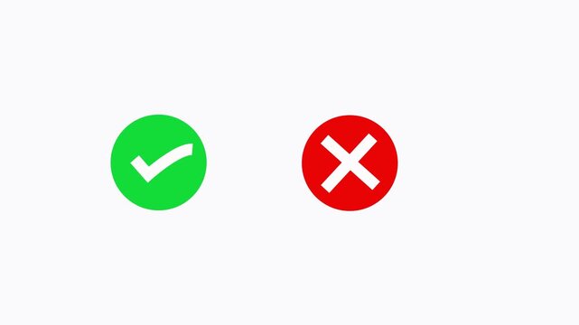 Video footage of yes or no, true or false with alpha channel. check mark and cross mark signs icon animation, pop-up green check mark and red cross X symbol. 4k video