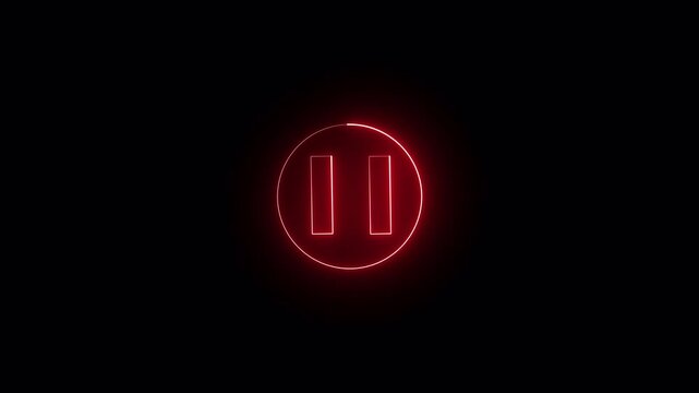 glowing Neon shine play button icon sign with neon circle animation. Audio and video player press stop start buttons animated icon on transparent background in 4k.