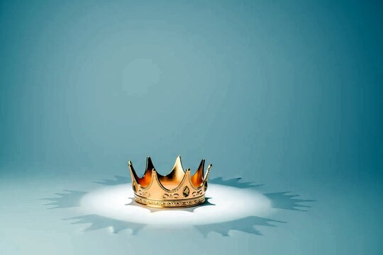Leadership and VIP Excellence Concept: Golden Crown Under Spotlight with Ample Copy Space on Blue Background
