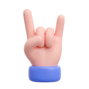 3d hand showing rock and roll sign gesture isolated on white background, illustration