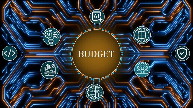 Budget Futuristic AI Technology with Advanced Data Analytics, Financial Planning, Machine Learning, Big Data, Neural Network, Business Intelligence, Digital Transformation 4K Video

