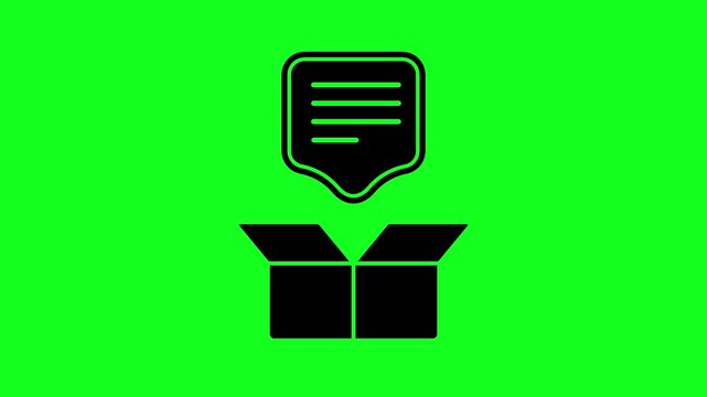 Open box reveals message bubble above it. Green screen background supports visual editing. Ideal for content about communication or delivery. Clear icon highlights idea or product reveal