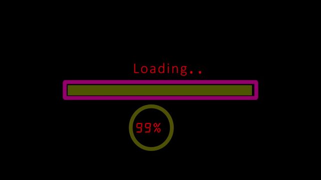 Minimalist digital loading bar with ninety nine percent status on black