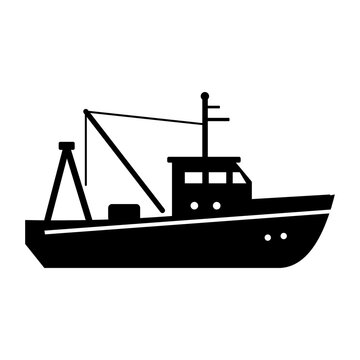 Black fishing trawler boat silhouette