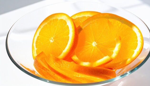 Vibrant Orange Slices Artfully Arranged in a Clear Glass Bowl for Refreshment