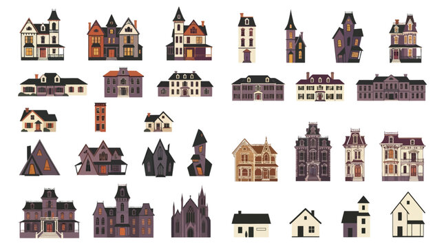 Colorful European style house vector illustration collection