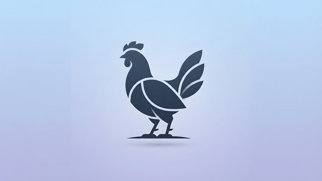 Minimalist rooster icon design with sleek dark silhouette isolated on a soft gradient background