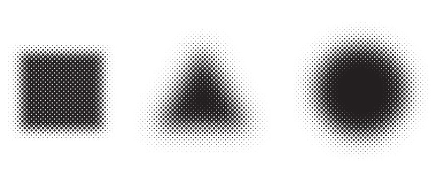 Halftone Dot Pattern Geometric Shapes &ndash; Square, Triangle and Circle on White Background