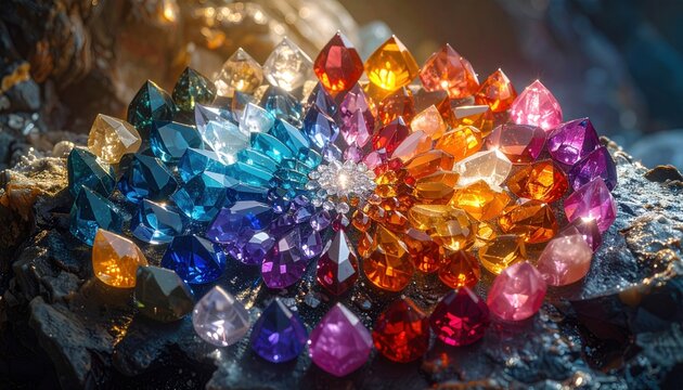 A Dazzling Arrangement of Polished Gemstones in a Vibrant, Sparkling Collection