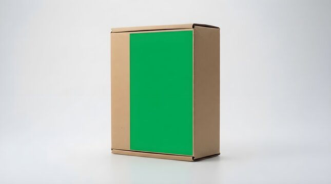 Cardboard packaging box mockup with green screen placeholder on white background for product branding