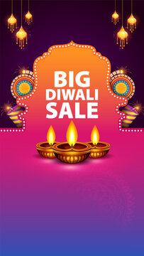 Big Diwali Sale  Poster with Decorative Diya and Colorful Festive Design