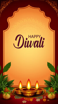Happy Diwali Greeting Card with Decorative Diya Lamp and Traditional Indian Festival Design
