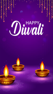 Happy Diwali Greeting Card with Decorative Diya Lamp and Traditional Indian Festival Design