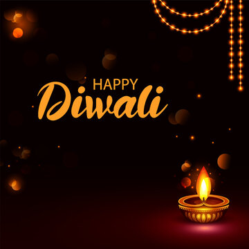 Happy Diwali Greeting Card with Decorative Diya Lamp and Traditional Indian Festival Design