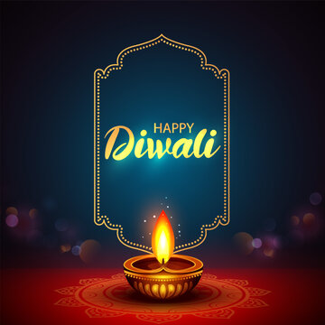 Happy Diwali Greeting Card with Decorative Diya Lamp and Traditional Indian Festival Design