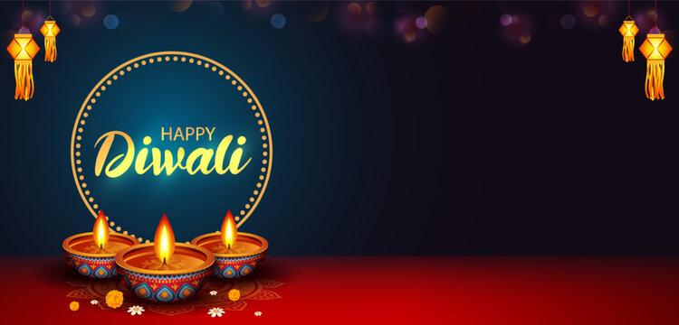 Happy Diwali Greeting Card with Decorative Diya Lamp and Traditional Indian Festival Design