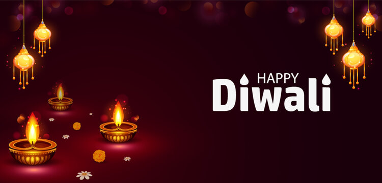 Happy Diwali Greeting Card with Decorative Diya Lamp and Traditional Indian Festival Design