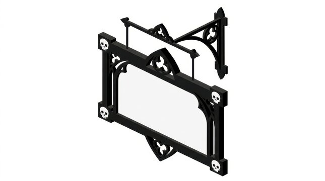 Gothic black hanging signboard with skull decorations and blank space