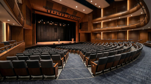 Modern Empty Theater Auditorium Seating Area.