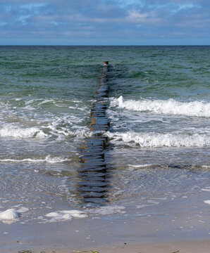 Buhnen am Strand der Ostsee auf der Insel Hiddensee, R&uuml;gen, Mecklenburg-Vorpommern, Deutschland