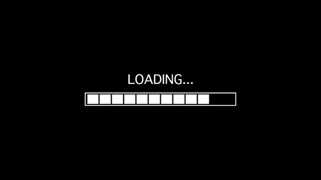 White Segmented Progress Bar Filling with Loading Text Animation_Transparent Background