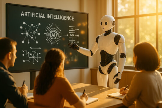 Humanoid robot teaching an artificial intelligence class