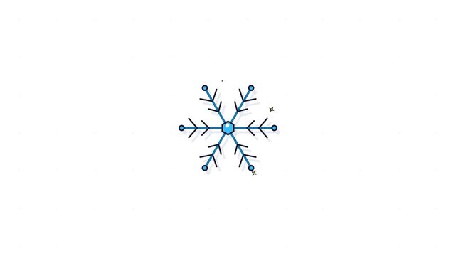 1080p 10s Seamless Loop Minimalist Flat 2D Geometric Snowflake Crystal Growth Retract Sparkle Concept Pure White Background