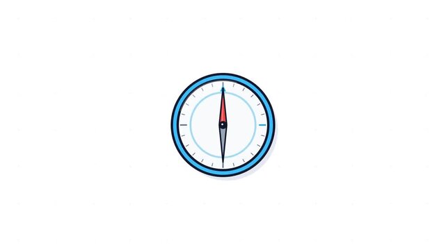 1080p 10s Seamless Loop Minimalist Flat 2D Compass Navigation Orientation Concept Pure White Background
