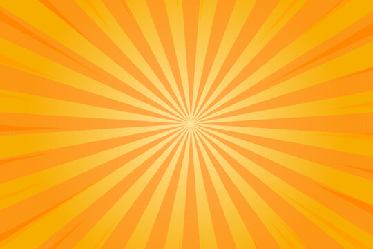 Retro-style sunburst background with red and yellow radiating lines.