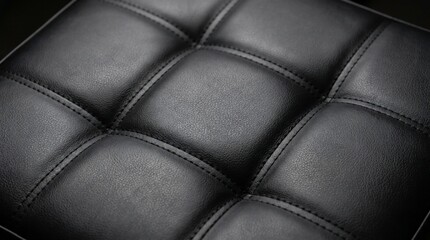 Fototapeta premium Elegant black synthetic leather upholstery texture with quilted square patterns and fine stitching detail for furniture design.