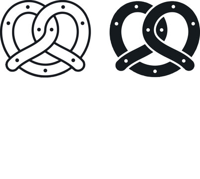 Traditional salted pretzel bread snack shape icons with snack food