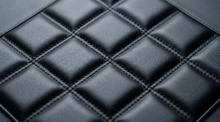 Fototapeta premium Premium black quilted leather texture with elegant diamond pattern stitching for luxury car interior or high-end furniture background.