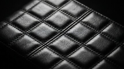 Fototapeta premium Premium black quilted faux leather texture with elegant square stitching and dramatic lighting for fashion interior design background
